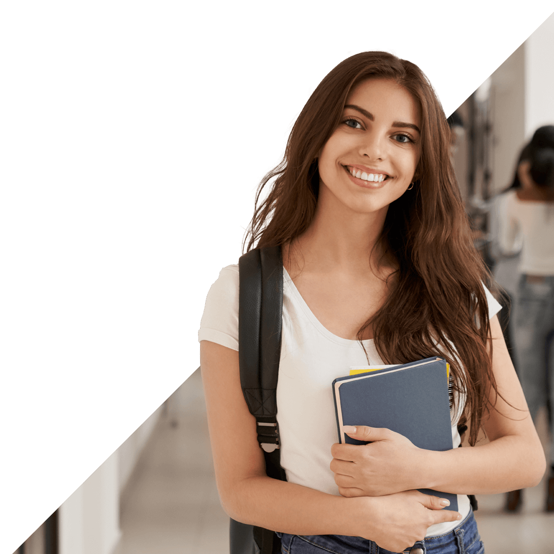 woman with notebook smiling